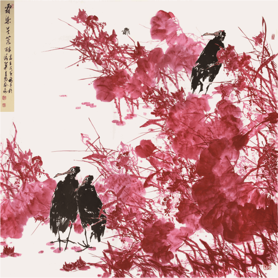 《山花》200cm·200cm 《霜染芙蓉醉》200cm·200cm 《梅鹤同春》200