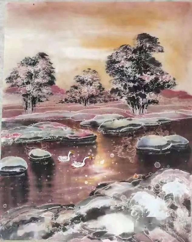 学员结业汇报展刘彩霞矾墨冰雪画第12期技法班