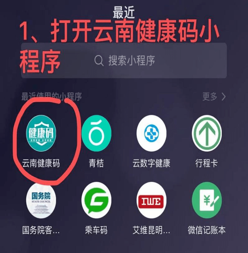 通过微信,  打开云南健康码小程序