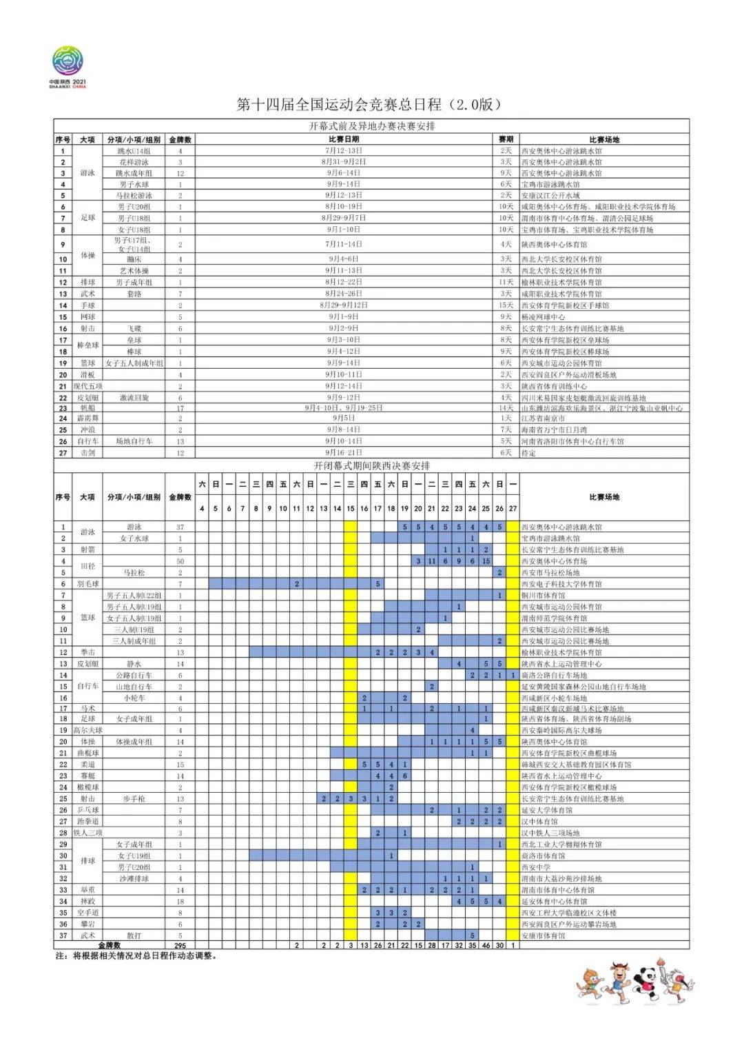 国家体育总局调整十四运会部分项目竞赛日程