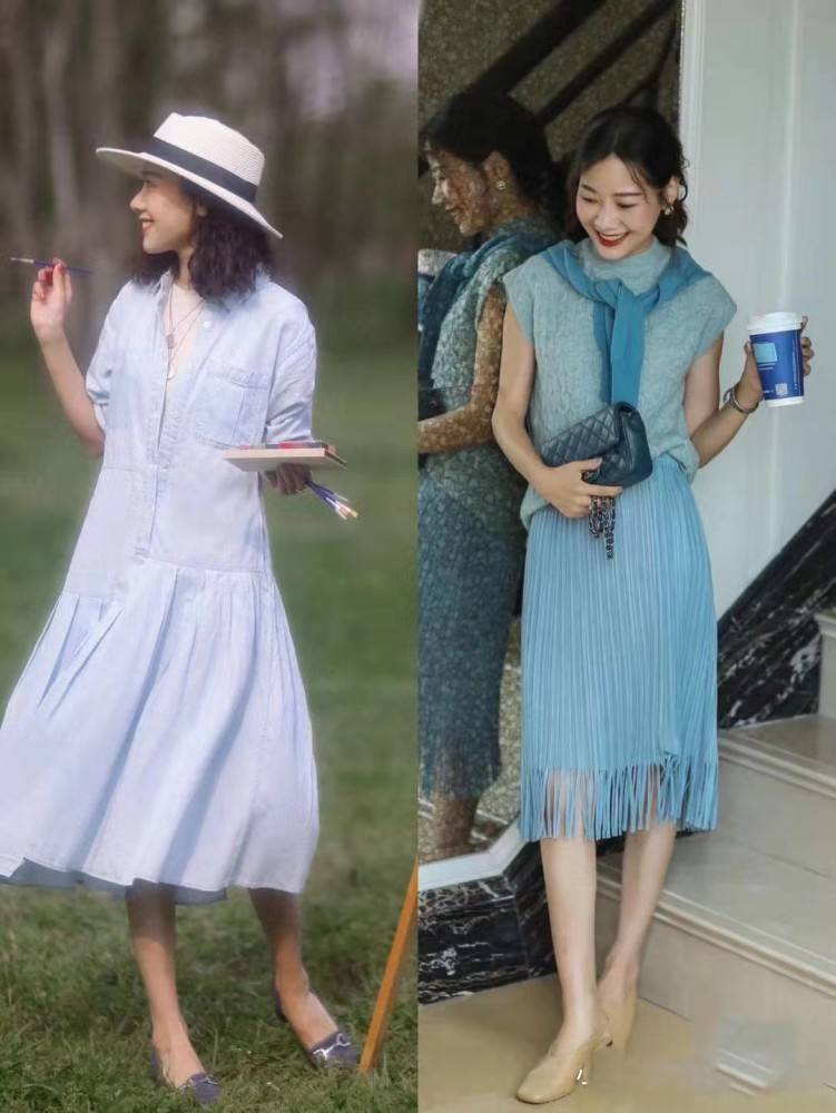 pick|30、40岁女人可照搬的优雅穿搭，治愈感蓝色系，优雅又高级