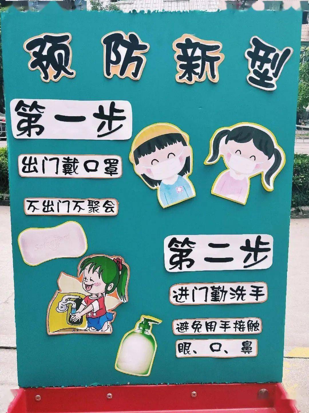 防疫环创幼儿园防新冠主题展板集入园五步曲