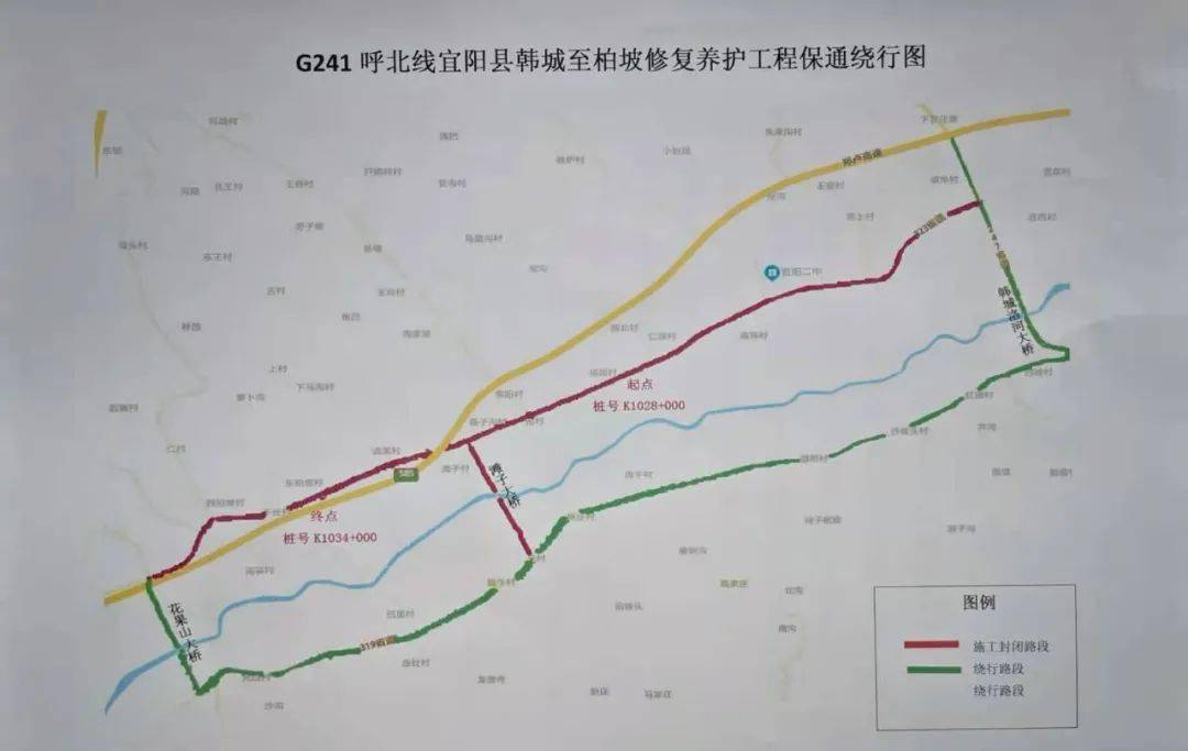 2,宜阳→经韩城官庄路口→向北g241呼北线→郑卢高速→洛宁1,宜阳→经