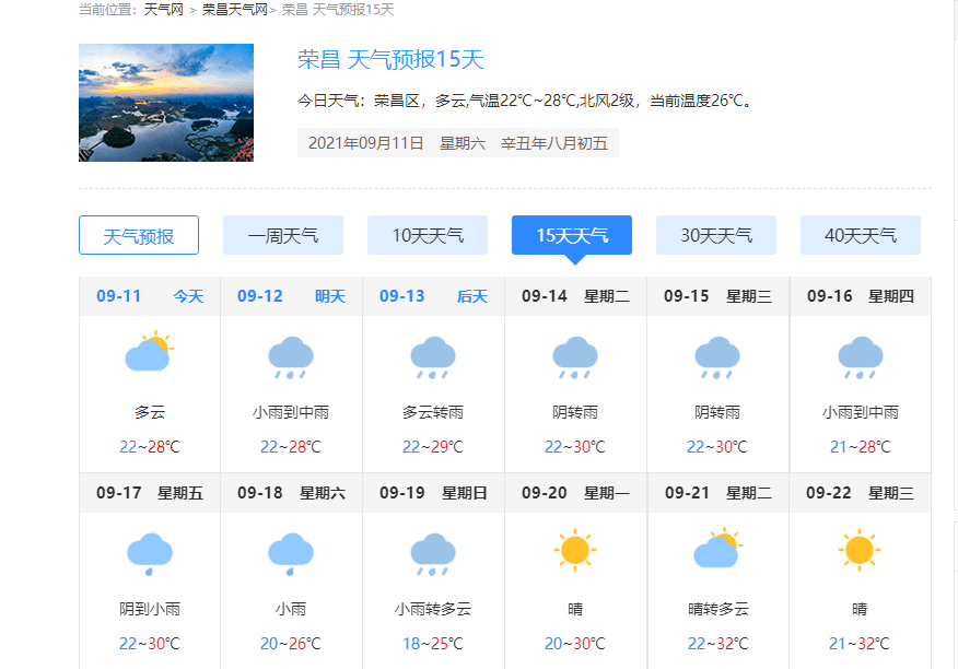 荣昌未来几天天气预报