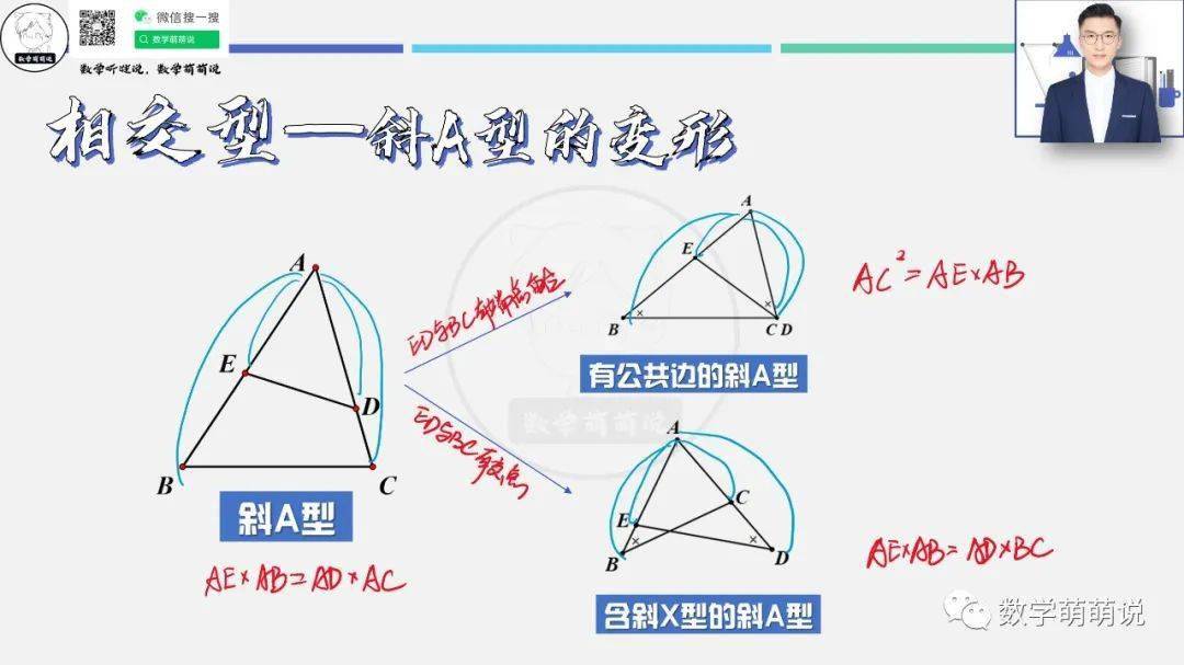 数学萌萌说相似三角形模型三相交型有公共边斜a型