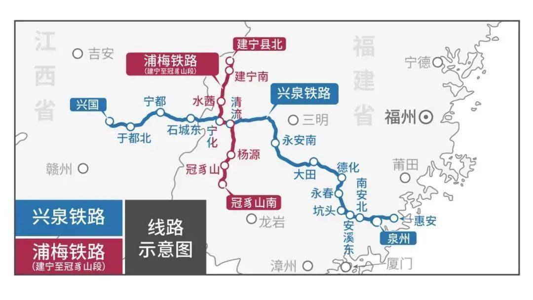 浦梅铁路和兴泉铁路示意图