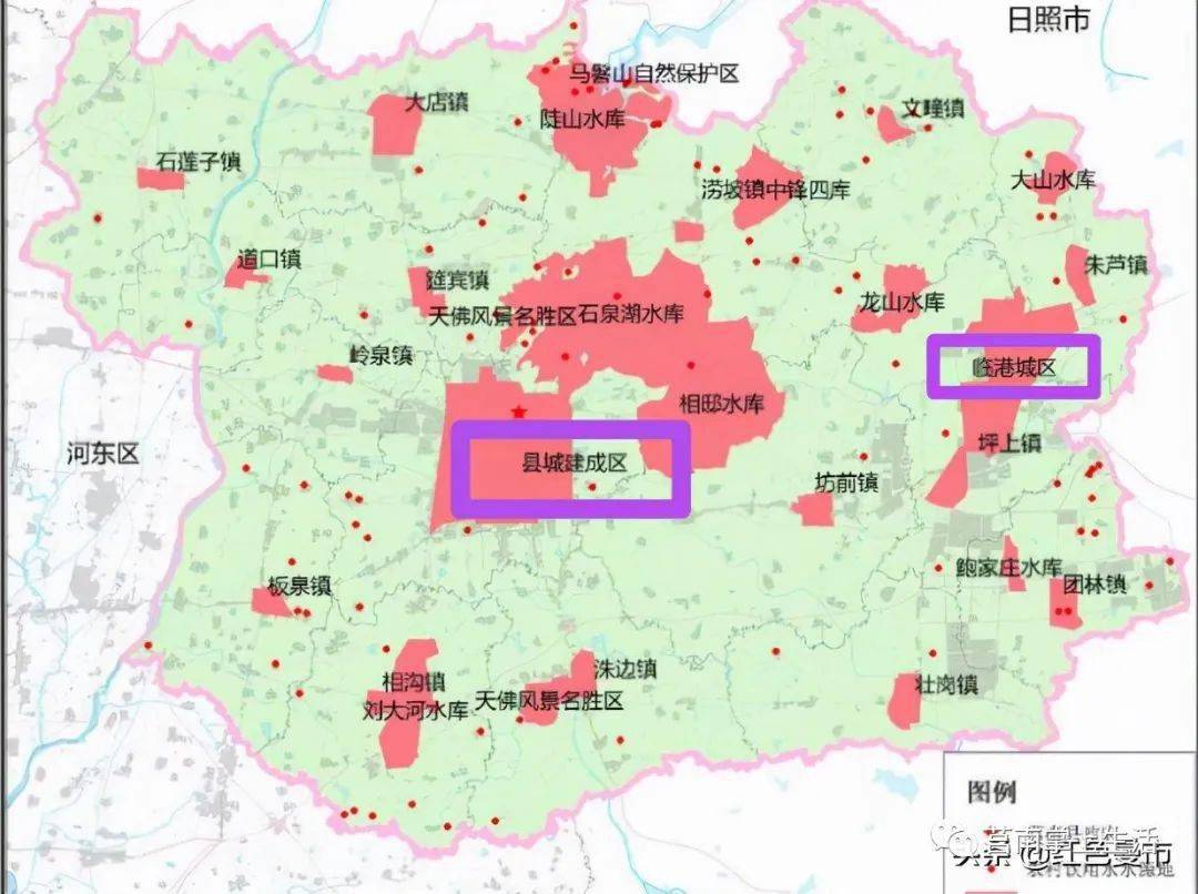 在莒南县的区域划分中,也明确标明了莒南县城与临港城区.