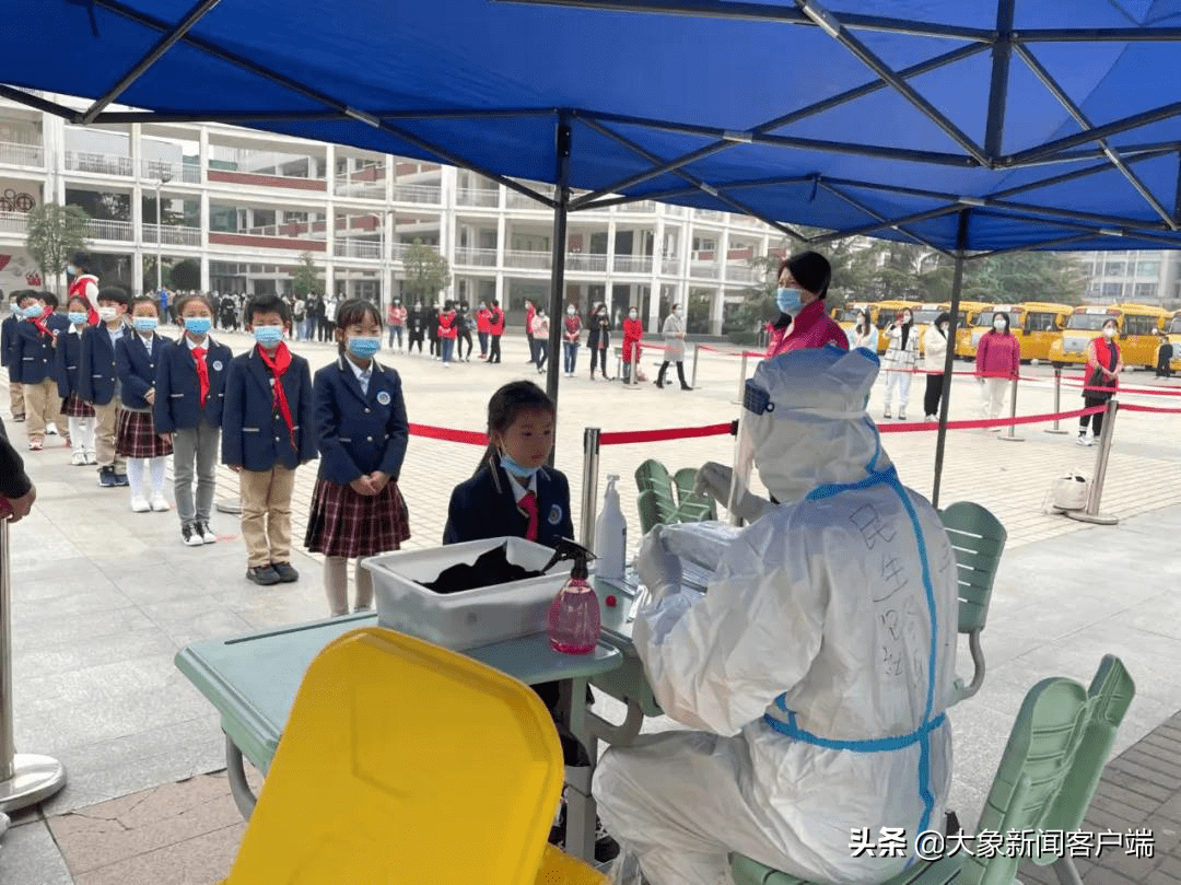 老师提前通过郑好办预约的核酸检测码,有序排队等待核酸采集河南省直