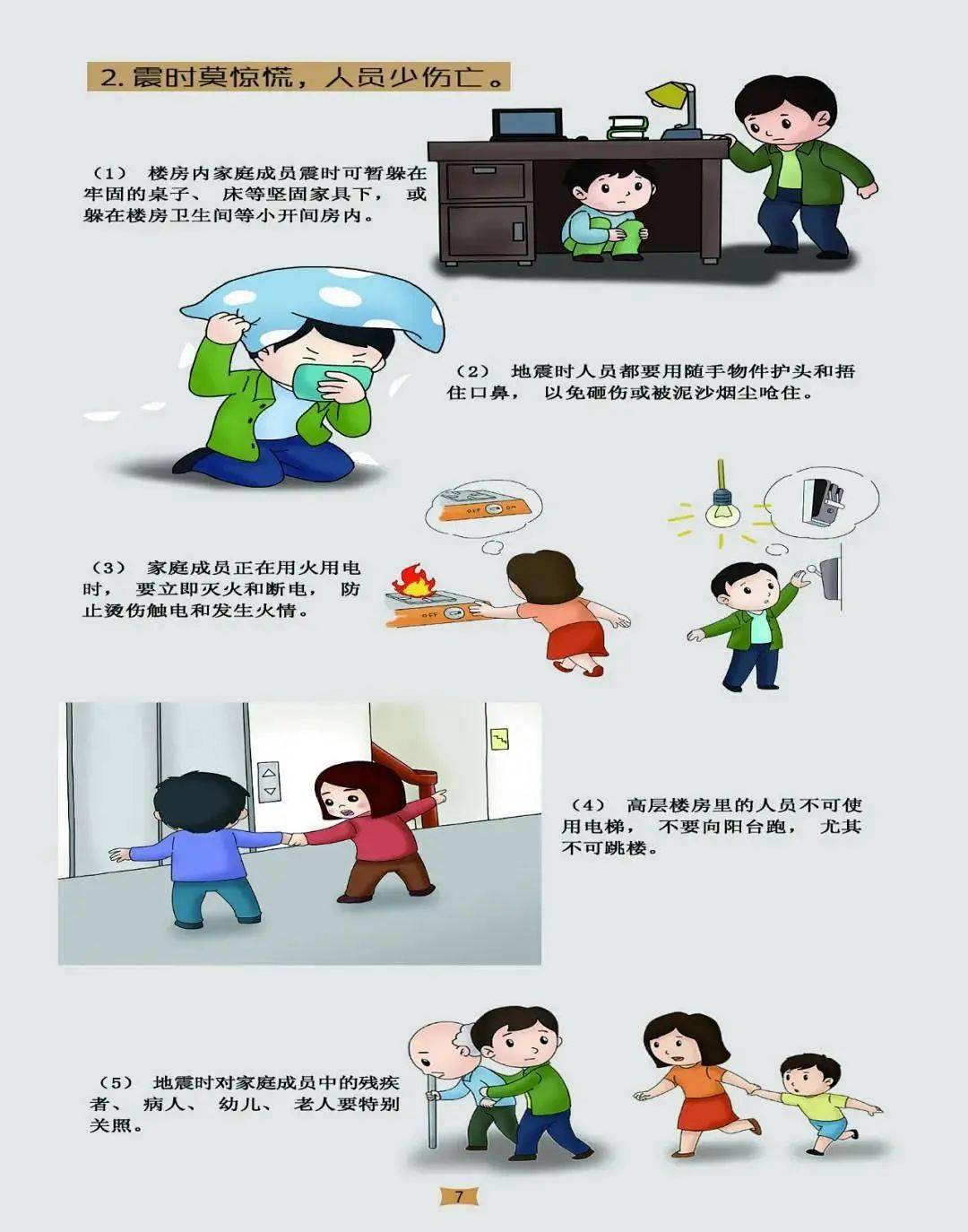 识图知震家庭防震减灾卡通图