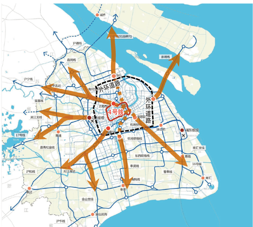 上海2035地铁规划图,上海27号线 《上海2035》规划的市域铁路线网中,除地铁16号线及规划利用国铁通道