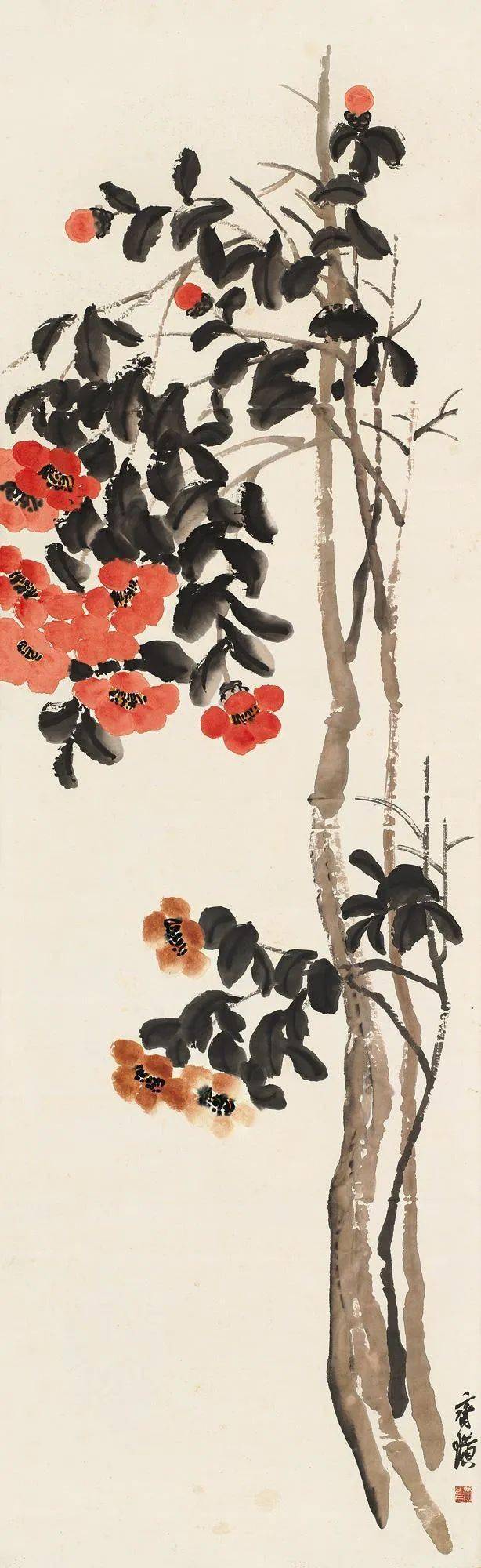 齐白石 山茶花齐白石 山茶花吴昌硕 茶花图吴昌硕《山茶白梅》吴昌硕
