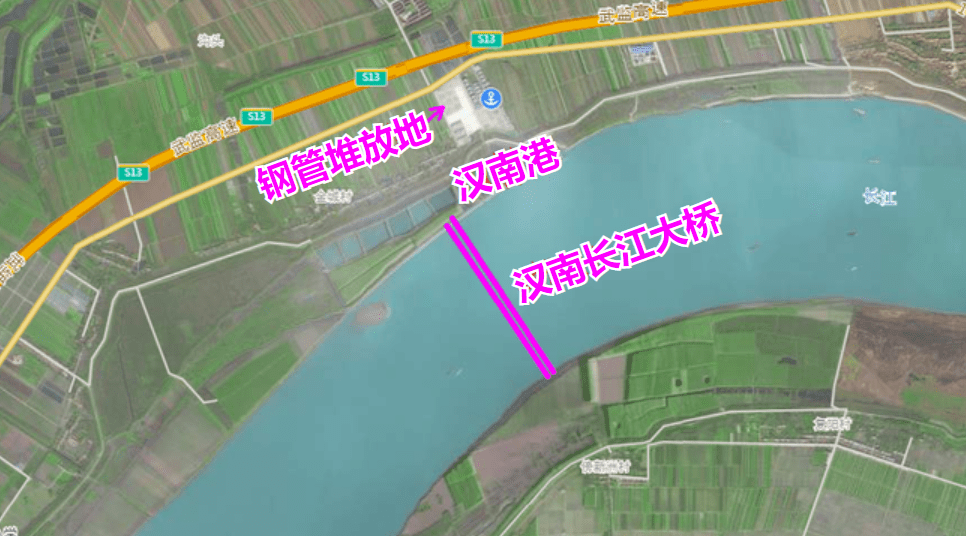 桥梁施工,与以前公示的武汉环都市圈汉南过江通道的规划走线基本一致