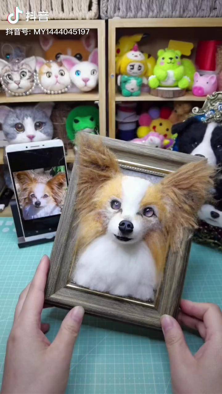 羊毛毡仿真蝴蝶犬萌宠羊毛毡狗抖出我的艺术羊毛毡仿真dou小助手