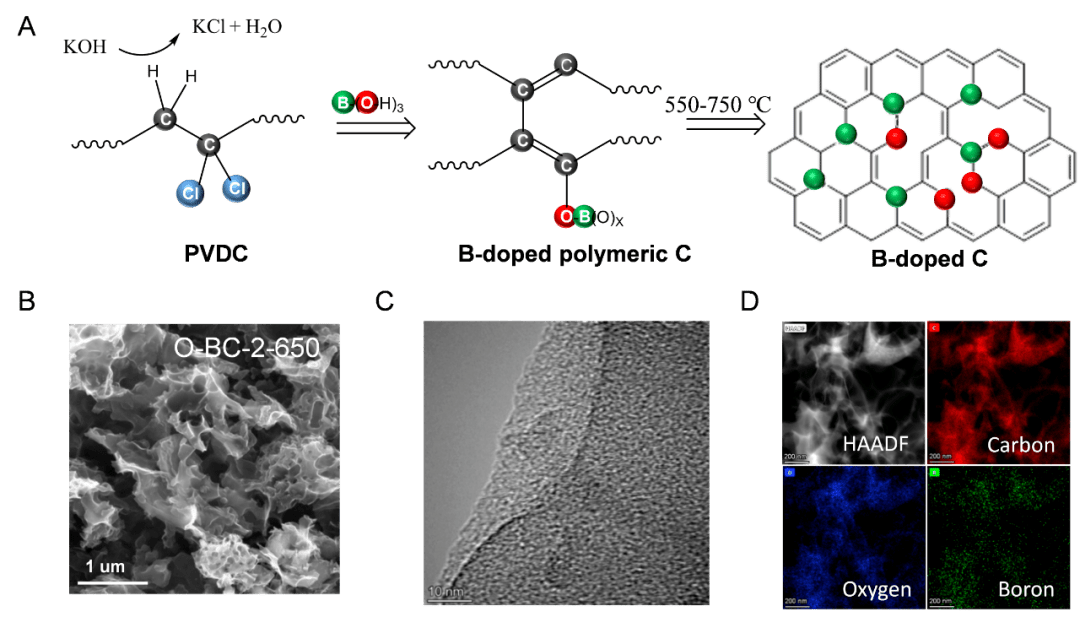 SCMs 基于聚合物脱卤策略绿色合成氧化硼掺杂碳及其高效O2还原制H2O2 研究 原子 双氧水