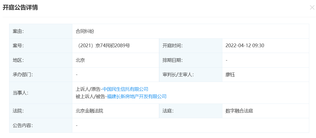 福建长新房地产开发有限公司成立于2020年4月21日,法定代表人为阙哲屹