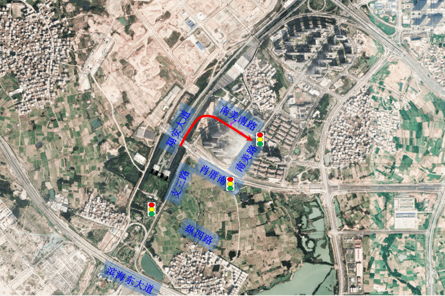 本方案规划的下穿隧道起于翔安大道,向右下穿南美南路,终点顺接南美路