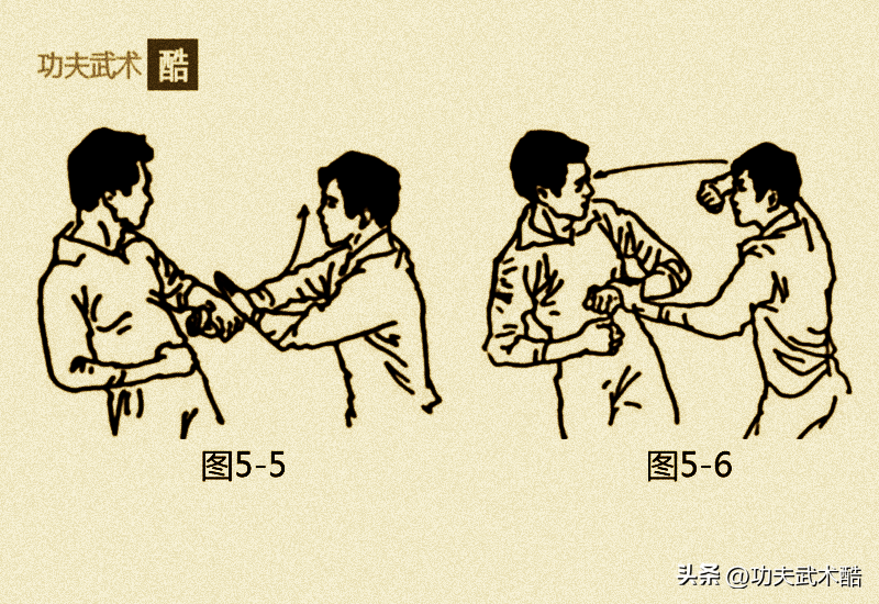 六,金丝缠腕(右臂小缠)甲方用右拳击打乙方腹部(图6-1.