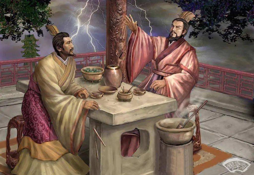 刘邦部下张良入门为刘邦推脱,说刘邦不胜饮酒,无法前来道别,现向大王