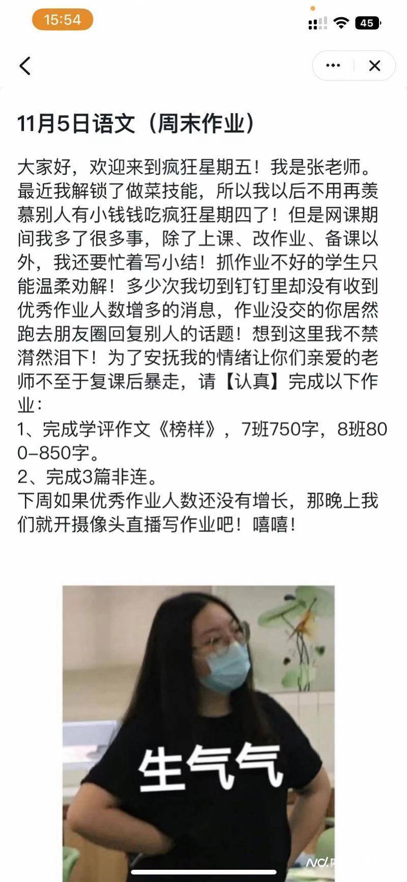 这样的网课来一打！学生喊话老师写“小作文”布置作业  初二作文 第2张