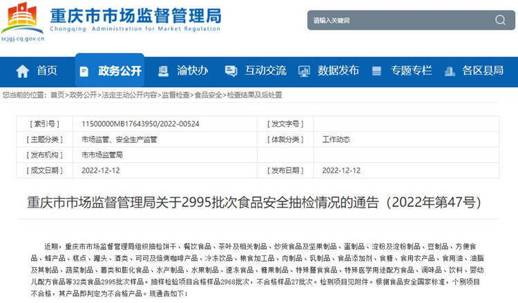 辣椒,生姜…这27批次食品不合格_销售_检验_重庆市