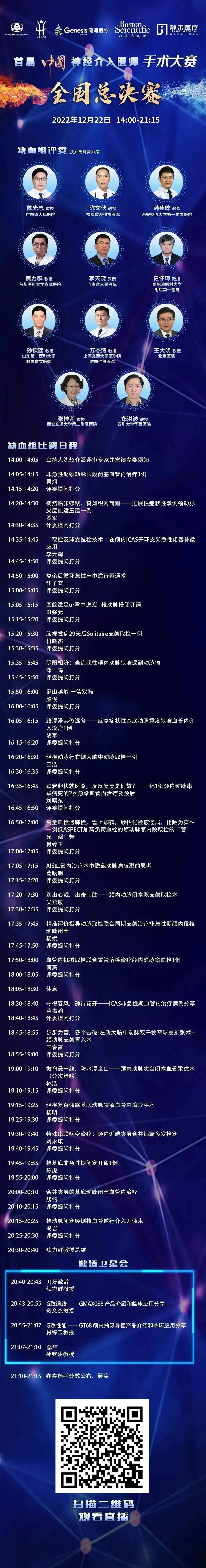 【曲播预告】首届中国神经介入医师手术大赛总决赛浩大开幕 12月22日14:00出色继续
