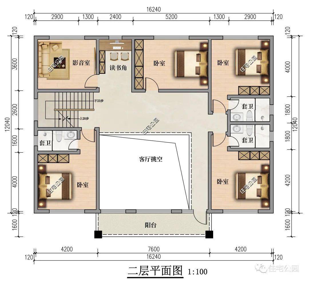 江西邵先生定造设想16×13米二层欧式别墅，7.6米挑空大客厅通透又大气（2236)