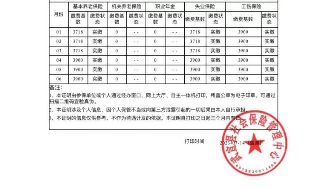 如：2023年六个月社保凭证(加盖社保机构印章)或单位纳税凭证等证明材料。