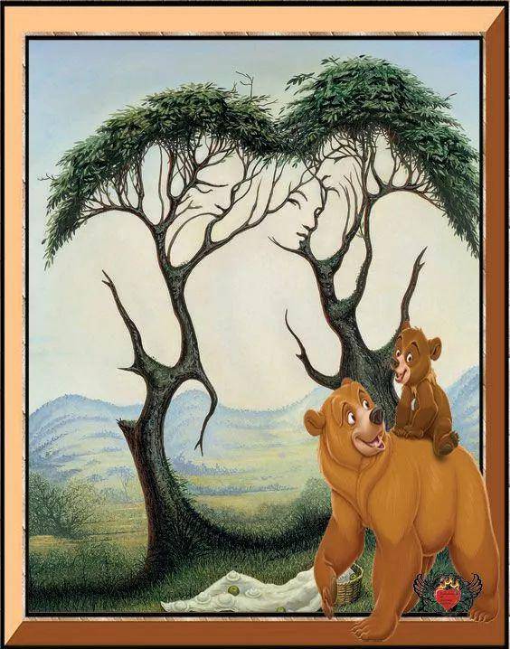 由小伙子和大姑娘形成的一张男人的脸 聪明的你是不是看到,这张图有