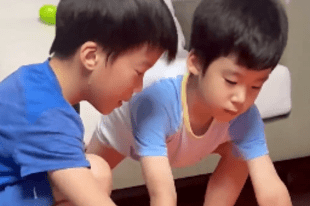 谢楠晒日常 9岁吴所谓耐心教弟弟跑步