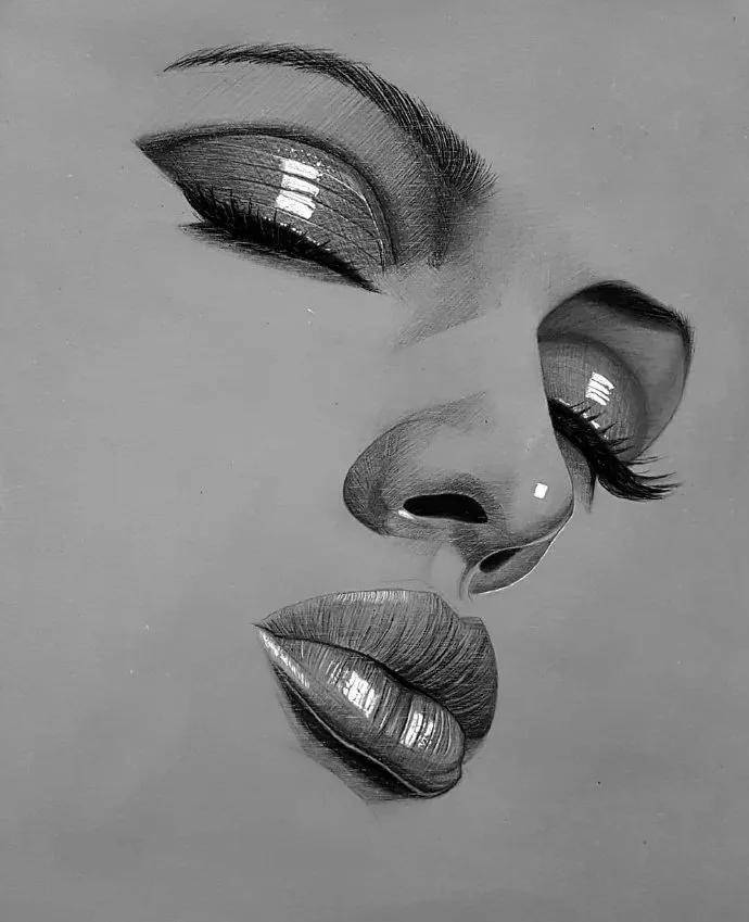 女性的五官素描这高光真是灵魂之笔啊