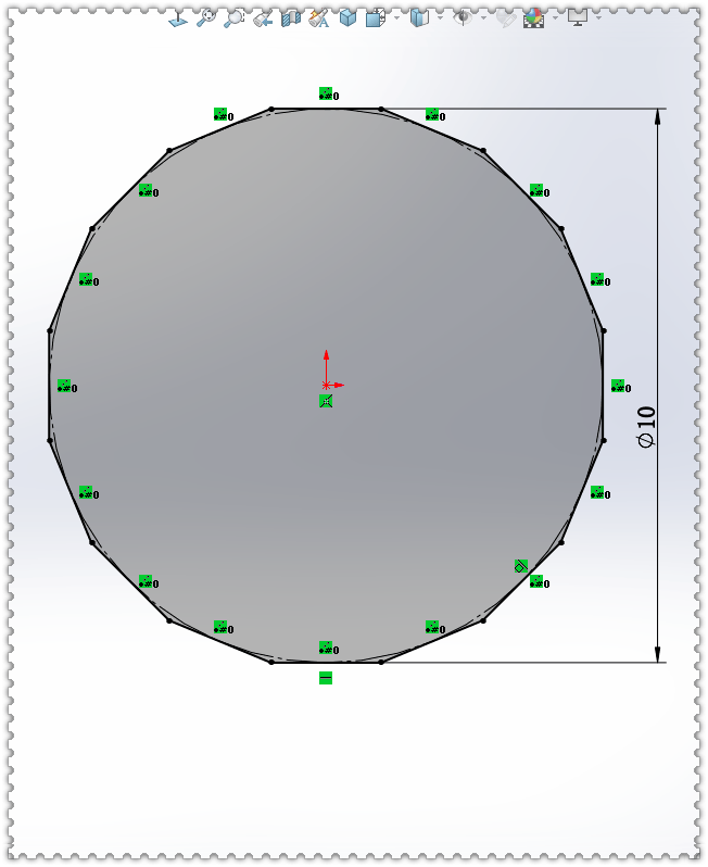 在【上视基准面】画一个16边形,给直线添加一个水平几何关系,使草图