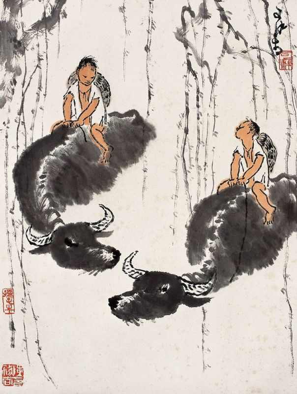 李可染画笔下的牧童与牛相映成趣