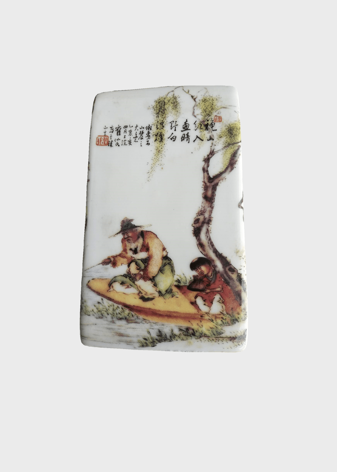 民国珠山八友王大凡粉彩人物故事纹四方笔筒