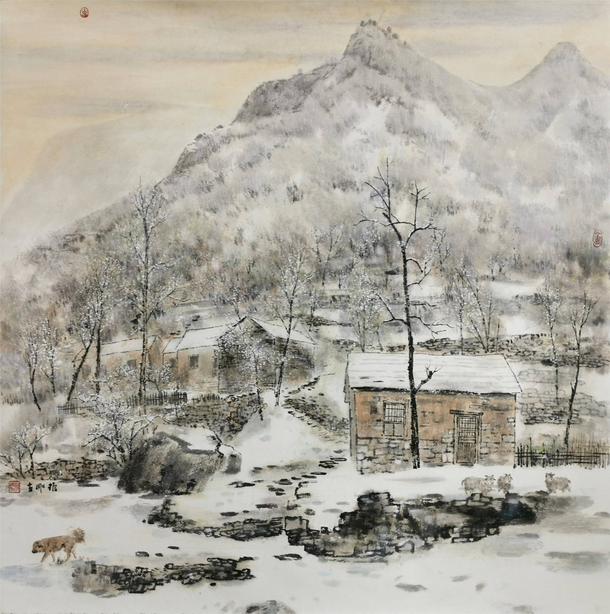 《雪地家山》120cm×120cm 纸本设色2020年