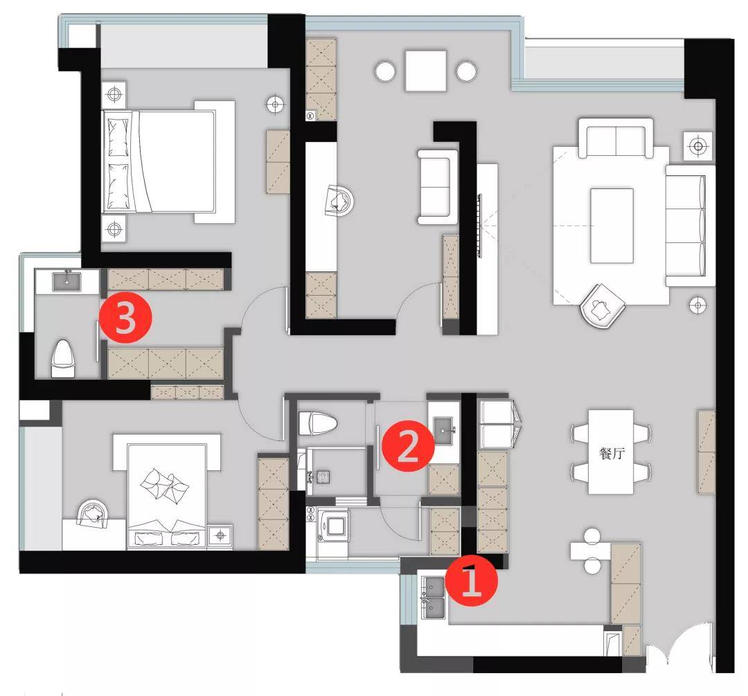 130㎡现代简约,开放式格局的空间,宽敞舒适而端庄