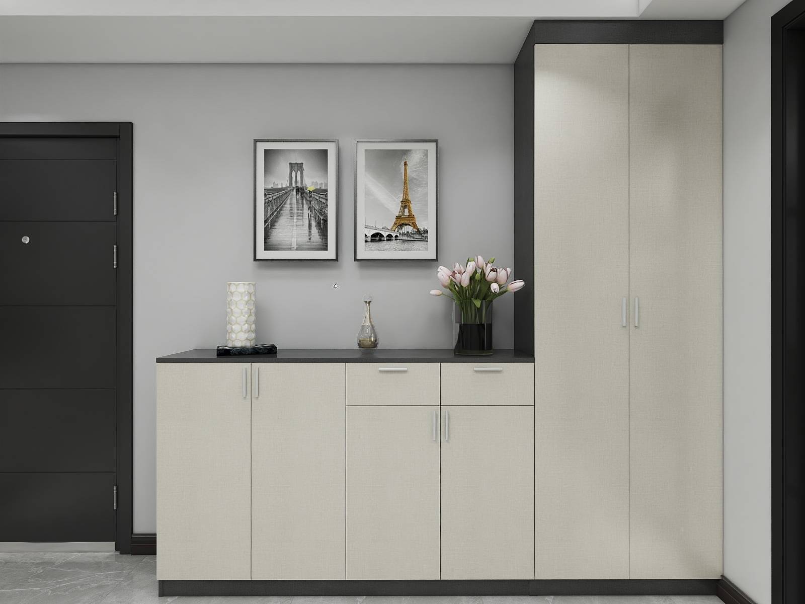 l型玄关柜 衣帽钩组成悬挂区,既能外露也能躲藏,两者各有所长,能够