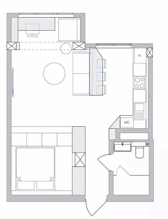 45平的小户型公寓,经典的黑白灰配色方案,太喜欢了!