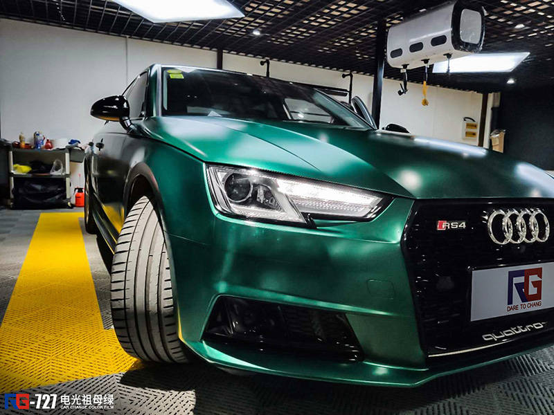 奥迪a4车身改色电光祖母绿 rg瑞集改色膜宁波江北加盟店出品