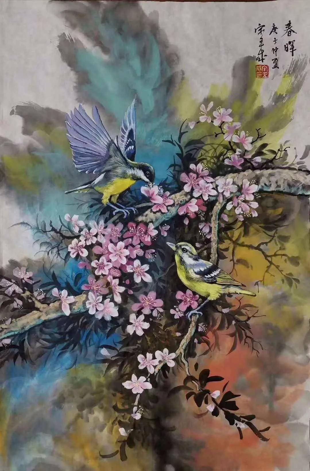 重彩花鸟彩墨探索者画家鲁美宋玉成