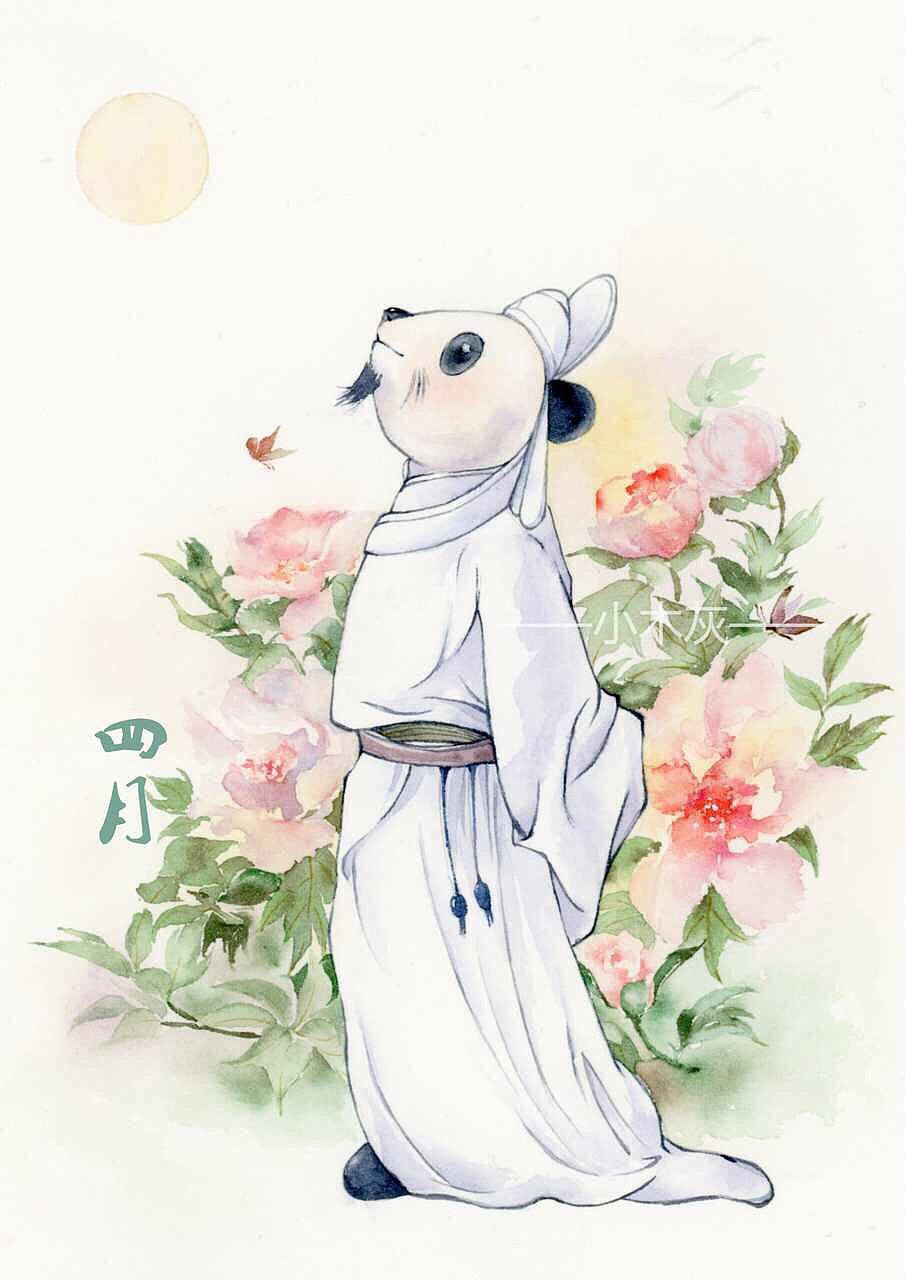 以"熊猫"为本体,用鲜花做装饰,展现中国风的"12月份拟人化"