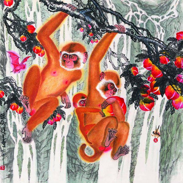 万丹青染瑞霞情寄户猴画家京开猴画系列一