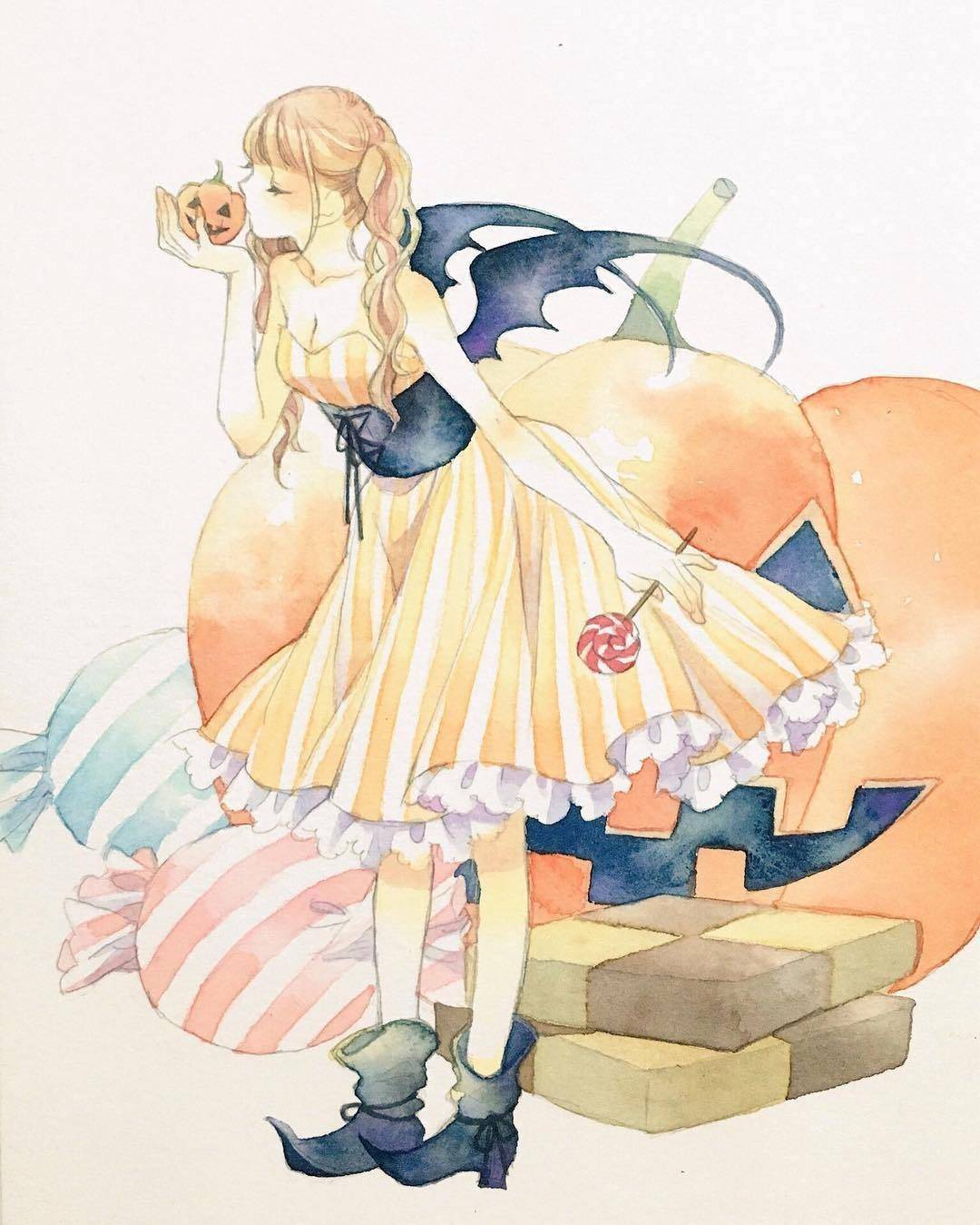 温婉美丽的和风少女水彩插画,各种造型无不俏美可人,生动多姿_手机