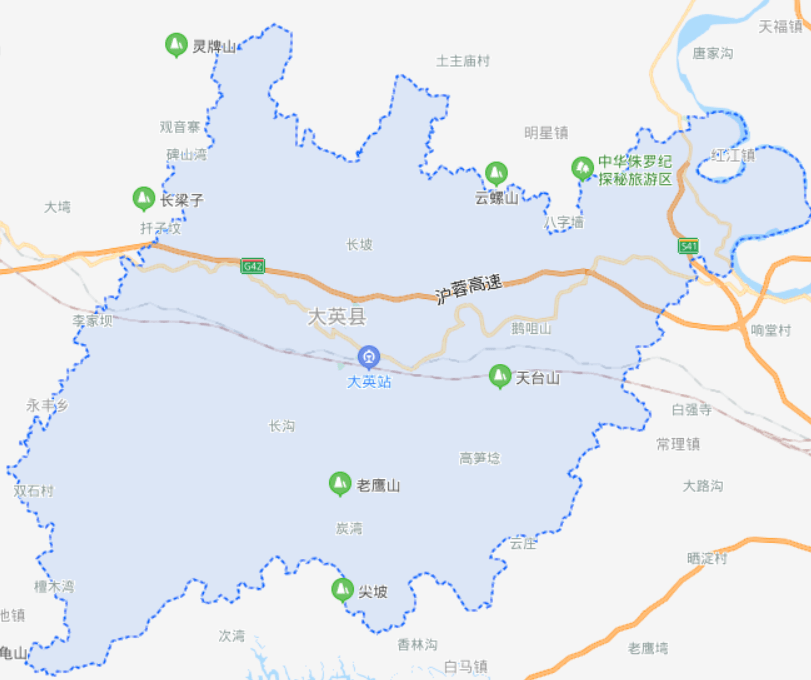 (大英县城区卫星地图) 由于地球的两次造山运动形成了古盐湖盆地,大英