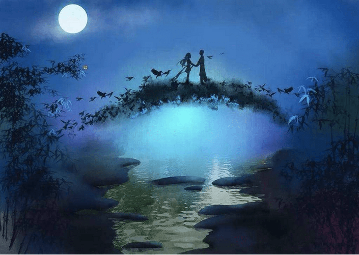 喜鹊一到七夕节就消失不见,是因为它们都去帮牛郎和织女搭鹊桥,好让