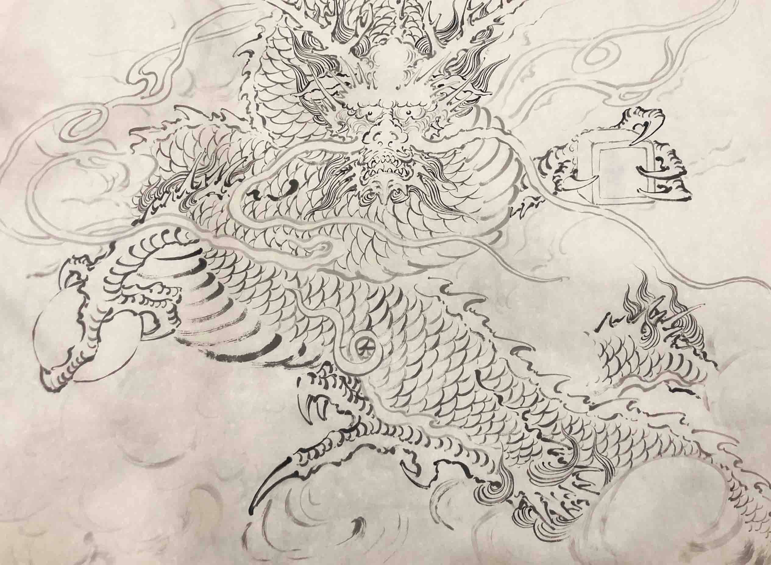 中国画正龙图画家由龙水墨龙纹绘制弘扬中华传统文化专注龙纹造型研究