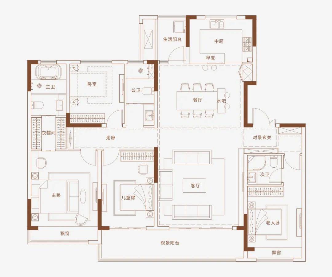 *建筑面积约185的四室两厅三卫户型图