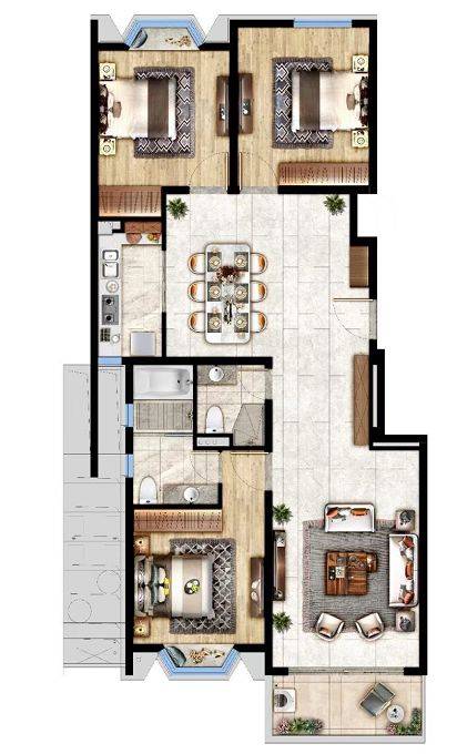 建面约140平三房户型图