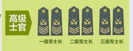 中士;下士;義務兵:上等兵;列兵;軍種的區別:海軍,空軍軍官軍銜前分別