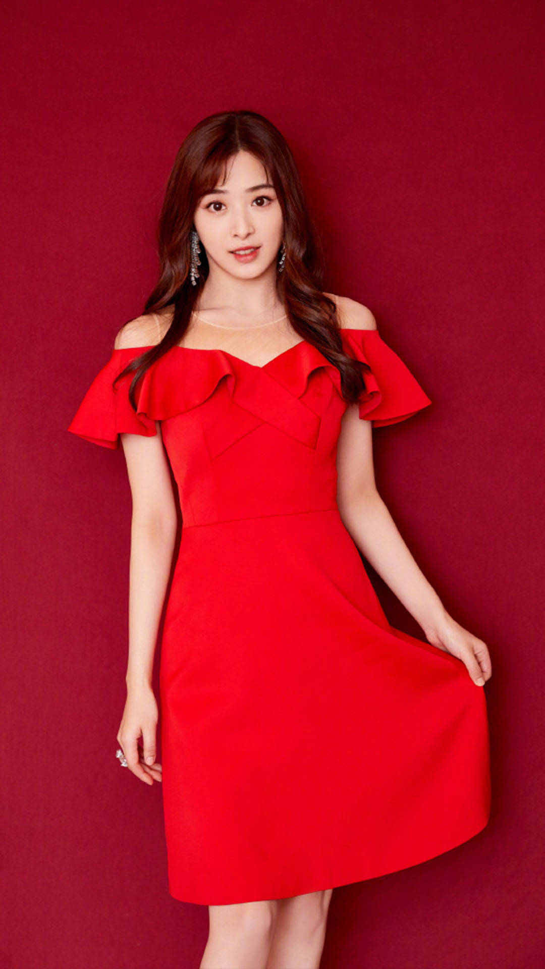张含韵,美丽红裙,完美搭配