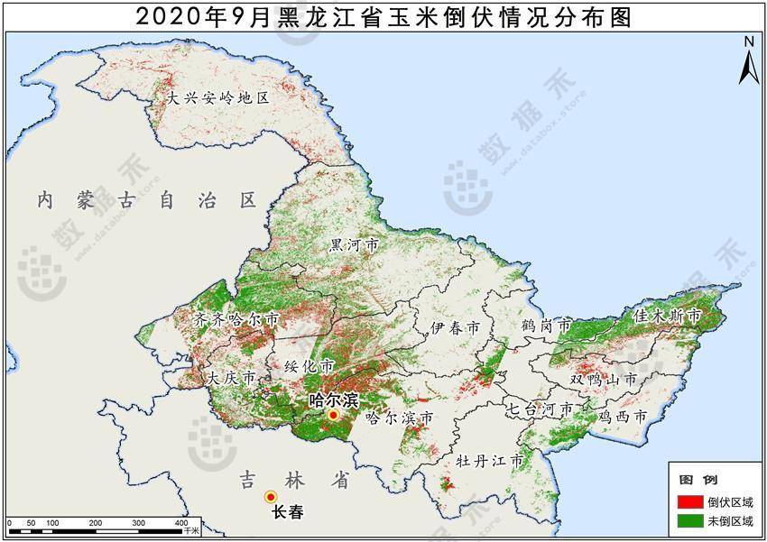 2020年黑龙江省玉米倒伏情况分布